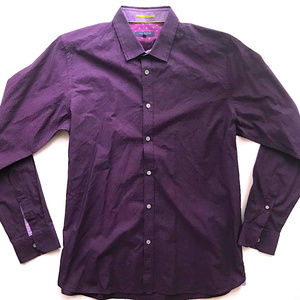 Maroon Ted Baker Slim Fit Long Sleeve Mens Shirt